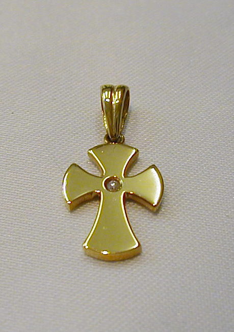 Joya-oro- COLGANTE CRUZ GOTICA con diamante
