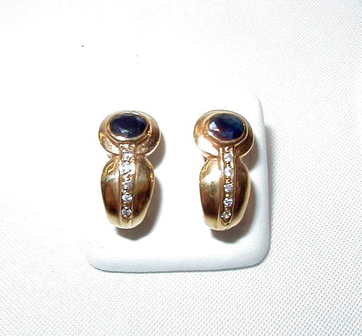 Joyas oro ley PENDIENTES ZAFIROS OVAL CIRCONITAS.