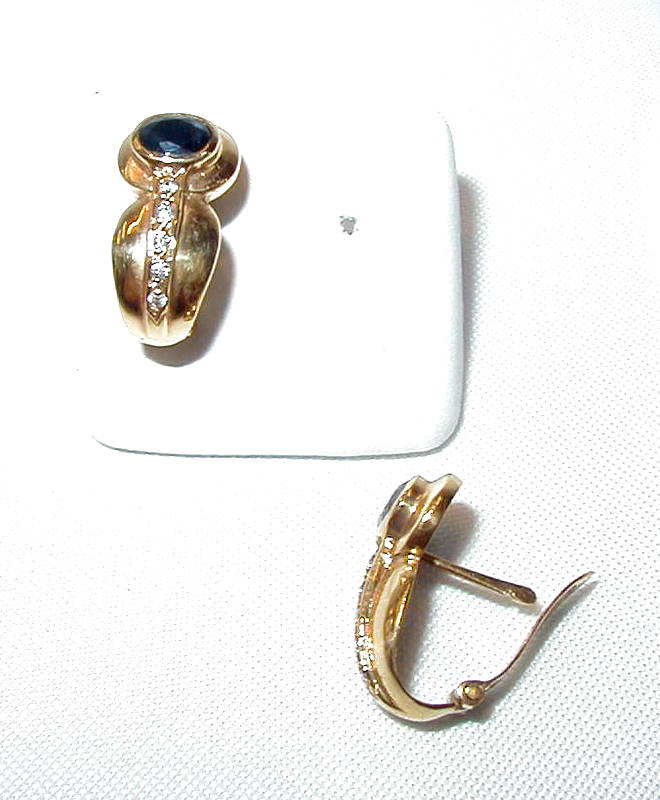 Joyas oro ley PENDIENTES ZAFIROS OVAL CIRCONITAS. - Image 2
