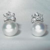 Joyas oro blanco PENDIENTES  DIAMANTES  ROSETAS  PERLAS AUSTRALIANAS