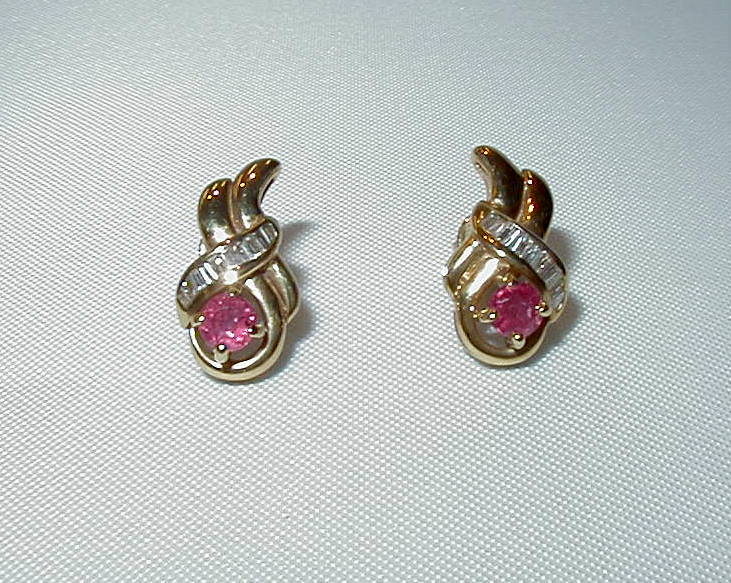 Joyas oro ley ARETES DIAMANTES, BAGUETTES RUBIES